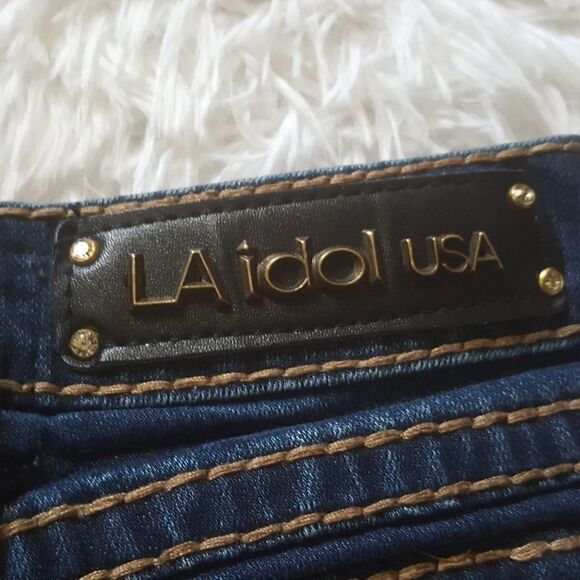 LA Idol embellished Jeweled distressed Stretchy Dark Wash Jeans Women’s Size 1 - Picture 11 of 15